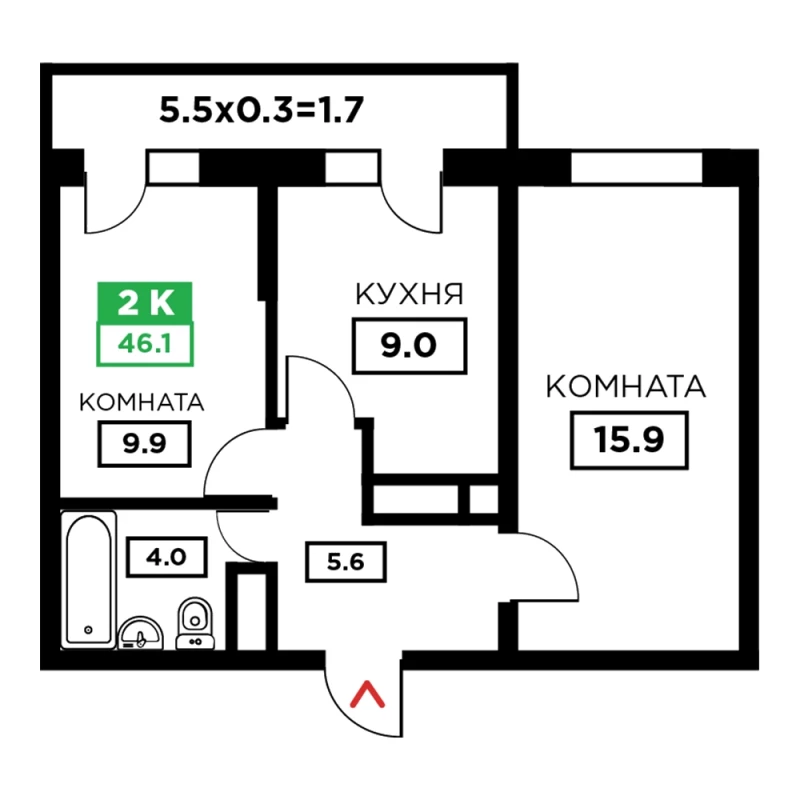 Планировка квартиры 2-комнатная
